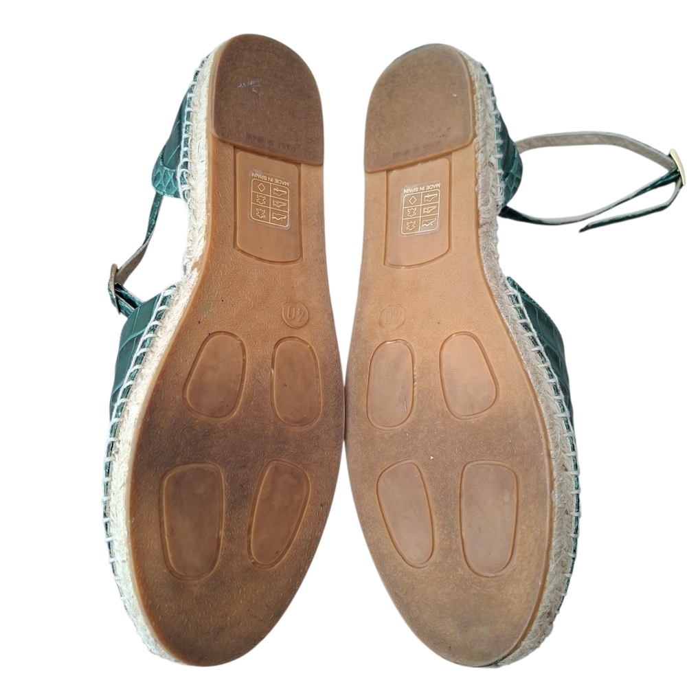 EQUITARE Leather Green Croc Embossed Espadrille Wedges Ankle Strap Sandals - Picture 11 of 11